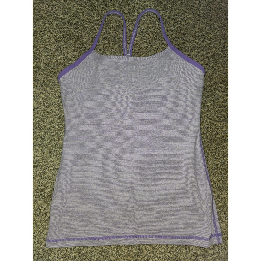 Lululemon Power Y Tank Top Purple White Space Dye Stripe Shelf Bra Size 6
